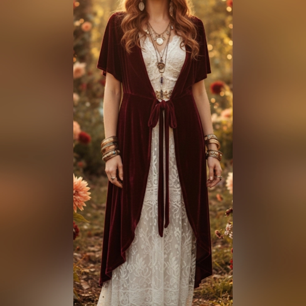 Lysticle Elegant Burgundy Velvet Long Dress with Tie S Whymsigoth Vamp Glam SkuC